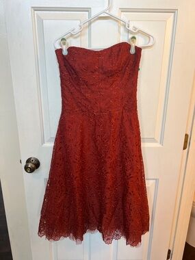 Women's Strapless Floral Lace Dress in Rust Red